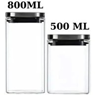 Resim Kitchen Design Lab Vakum Krom Kapaklı Kare Cam Kavanoz 800 ML 500 ML Saklama Kabı 6 Adet 