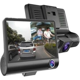 Resim Üçlü Kamera Ön/arka/iç Araba Dashcam, 1080p Full Hd, Park Modu, G-sensor, Sürekli Kayıt 