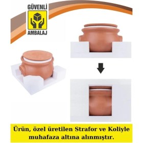Resim Elizi Çömlekleri El Yapımı Kapaklı Toprak Güveç Tencere Küçük Boy Astarlı 3,5 Litre (Özel Kırılmaz Köpük Ambalajında) 