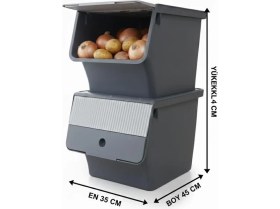 Resim EstoreBox Füme 2'li 33 Lt Modubox Kayar Kapaklı Saklama Kabı & Patates Soğan Kovası & Erzak Kutusu 