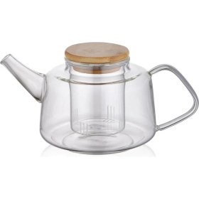 Resim PremiumPort Bambu Kapaklı Süzgeçli Demlik 600 Ml, Şık ve Kullanışlı Tasarım 