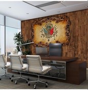 Resim Ahşap Zemin Üzerinde Osmanlı Tuğrası Duvar Kağıdı (360726372) 