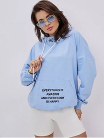 Resim Hpfc Büyük Beden Baskılı, İç Kısmı Düz Spor Kapüşonlu Sweatshirt 217656120 Açık Mavi 