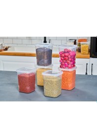 Resim Superpup 12'li Kendinden Kapaklı Kare Saklama Kabı Seti Erzak, Baharat Seti 1150 Ml Beyaz - Şeffaf 