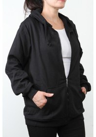 Resim Hipatu Kadın Düz 2 İp Şardonlu Fermuarlı Kapşonlu Oversize Sweats 