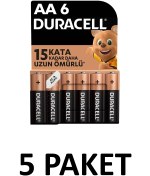 Resim Duracell 5 Paket Basic Aa Alkalin Kalem Piller, 1,5 V Lr6/mn1500, 6'lı 