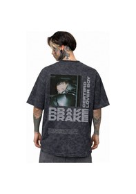 Resim Drake Rapper Şarkıcı Sırt Baskılı Unisex Oversize Eskitme Yıkamal Siyah 