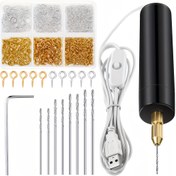 Resim Elektrikli Reçine Matkap Seti, 400 Altın ve Gümüş Göz Vidası, 8 Sarmal Matkap Aracı, Anahtarlı Elektrikli Mini Matkap, Altıgen Pim Mengenesi, Reçine Döküm Kalıbı, DIY Anahtarlık, El Sanatları Yapımı, Reçine Plastik Ahşap Polimer Kil Takı Anahtarlık Kolye Yapımı İçin Kullanılır 
