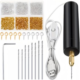 Resim Elektrikli Reçine Matkap Seti, 400 Altın ve Gümüş Göz Vidası, 8 Sarmal Matkap Aracı, Anahtarlı Elektrikli Mini Matkap, Altıgen Pim Mengenesi, Reçine Döküm Kalıbı, DIY Anahtarlık, El Sanatları Yapımı, Reçine Plastik Ahşap Polimer Kil Takı Anahtarlık Kolye Yapımı İçin Kullanılır 