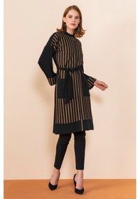 Resim Serpil Exclusive Çizgili Modern Tunik Şık Ve Zarif Tasarım Siyah-haki 