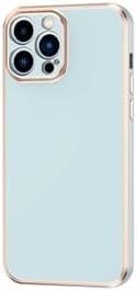 Resim Apple iPhone 12 Pro Max Kılıf Kenarları Gold Kamera Korumalı Renkli Pastel Silikon Mavi Açık ile uyumlu 