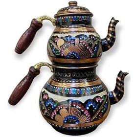 Resim Mine İşlemeli Büyük Bakır Çaydanlık Bakır 