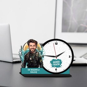 Resim Erkek Dalgıç Karikatürlü MDF Masa Saati 