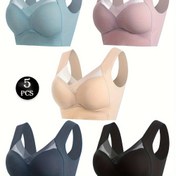 Resim 5 Adet Kadın Günlük Şık Düz Renk Rahat Nefes Alabilen Ice Sliky Fiber Kumaş Çapraz V Yaka Plus Beden Dikişsiz Telsiz Push-Up Sütyen, Her Mevsim Kullanıma Uygun ve Gündelik Giysi İçin 