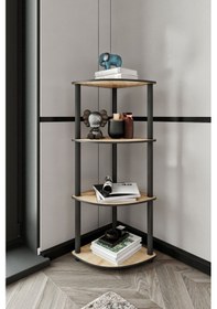 Resim 4 Katlı Dekoratif Köşe Kitaplık Meşe Meşe 