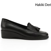 Resim GÖNDERİ(R) Kadın Siyah Dolgu Taban Püsküllü Hakiki Deri Ayakkabı 