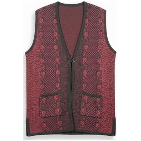 Resim Eren Style Örme Mimoza Otantik Desenli Yelek Bordo 