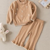 Resim 2 Parça Örgü Kıyafet Takımı - El Yapımı & Fırfırlı Kısa Kollu Elbise Tarzı Eşofman Altı, Yumuşak Pembe & Makinede Yıkanabilir İlkbahar/Sonbahar Kıyafeti (Düğmesiz, Kolay Bez Değişimi), Dış Mekan İçin Mükemmel 