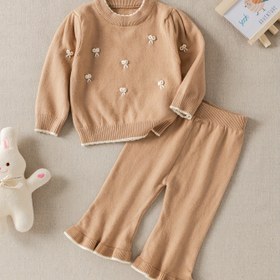 Resim 2 Parça Örgü Kıyafet Takımı - El Yapımı & Fırfırlı Kısa Kollu Elbise Tarzı Eşofman Altı, Yumuşak Pembe & Makinede Yıkanabilir İlkbahar/Sonbahar Kıyafeti (Düğmesiz, Kolay Bez Değişimi), Dış Mekan İçin Mükemmel 