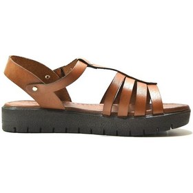 Resim Beety 167.307 Hakiki Deri Taba Kalın Taban Kadın Bodrum Sandalet Taba 