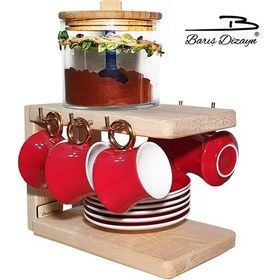 Resim Doğal Ahşap Tabak Standlı Türk Kahvesi Fincan Askısı Fincanlık 