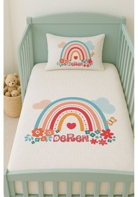 Resim %100 Pamuk İsme Özel İsimli 100x150 Cm Pike Seti Çiçekli Gökkuşağı 1 