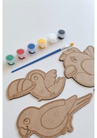 Resim Boya, Eğlen, Keşfet - Çocuklar İçin Eğitici Kanat Hayvanları 3 Adet Ahşap Boyama Seti 