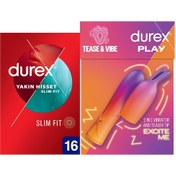Resim Durex Yakın Hisset Slim Fit Prezervatif 16'lı + 2'si 1 Arada Vibratör Ve Uyarıcı Başlık 