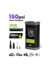 Resim 7a6 Turbo Boost Şarjlı Hava Pompası 150 Psı Taşınabilir Lastik Şişirme Kompresörü 4000mah Powerban 