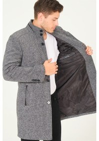 Resim Plt8386 Dewberry Erkek Palto-Diagonal Siyah- Gri Gri - Siyah 