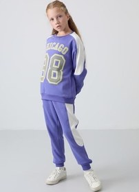 Resim TOMMY LIFE TOMMYLIFE Mavi Pamuklu İçi Tüylü Yumuşak Dokulu Standart Fit Baskılı Kız Çocuk Eşofman Takım, T16KG-75170 