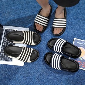 Resim Universal Men Women Casual Striped Round Toe Slip On EVA Yumuşak Taban Kaymaz Anti-Scratch Slides, Yürüyüş Açık Günlük Giyim için 
