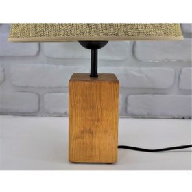 Resim Teak Rengi Ahşap Kütük Ayaklı Kahverengi Kumaş Şapkalı Abajur M Kahverengi 