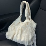 Resim Beyaz Renkli Şık Çiçek Desenli Tote Çanta - Büyük Kapasiteli, Günlük Seyahat, Seyahat ve Eğlence İçin Çok Yönlü El Çantası, Sabit Omuz Askıları ile Polyester Malzeme, Seyahat Omuz Çantası | Çiçek Desenli Çanta | Sabit Askılı Çanta 