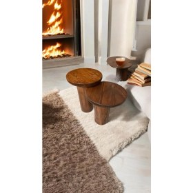 Resim Wood Ahşap 2li Set Mantar Kestane Renk Yan Sehpa Modern Fiskos / Çiçeklik / Zigon 