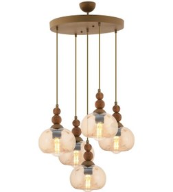 Resim Vinta 5'li Yuvarlak Eskitme Ahşap Detaylı Bohem Salon Sarkıt Avize Eskitme 