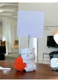 Resim Turuncu Yumaklı Oturan Kawaii Kedi Temalı Not Tutacağı Fotoğraf Tutacak Tutucu Ofis Hediyelik Turuncu 