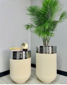 Resim Elegant Dekoratif Krom Darbuka Krem Saksı 70cm + Sehpa 60cm İkili Set Elgntbyzsetkrm 