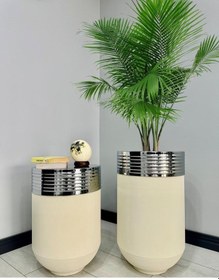 Resim Elegant Dekoratif Krom Darbuka Krem Saksı 70cm + Sehpa 60cm İkili Set Elgntbyzsetkrm 