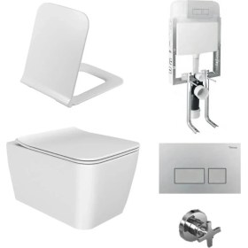 Resim Turkuaz Hera Rimless Asma Klozet Yavaş Kapanır Slim Kapak Turkuaz-Gömme Rezervuar Tam Takım 