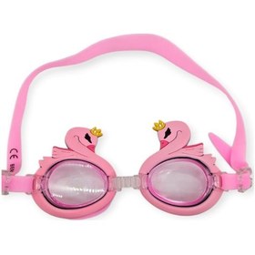 Resim Çocuk Yüzücü Gözlüğü Silikon Taşıma Çantalı Pembe Kuğu - 9014 
