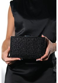 Resim Luvishoes Quınn Siyah Desenli Kadın Abiye Çanta Siyah Simli 