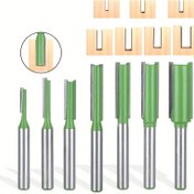 Resim 7 parça Tungsten Karbür Router Uç Seti, 1/4" Şaft (6.35mm), Tek & Çift Flüt - Pürüzsüz Bitirme için Yeşil Saplı Hassas Ahşap İşleme Kesme Uçları, Ahşap İşleme için Router Uçları 