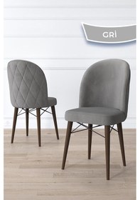 Resim Canisa Bika Serisi 2 Adet Gri Mutfak Sandalyesi Ceviz Gürgen Ayaklı 1. Sınıf Babyface Kumaş Sandalye Gri Ayakları Ceviz 