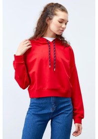 Resim Tommy Life Kırmızı Uzun Kol Rahat Form Kapüşonlu Kadın Sweatshirt - 97115 Kırmızı 