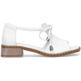 Resim Elit Zeyn 8155 Kadın Hakiki Deri Topuklu Sandalet Beyaz Beyaz 