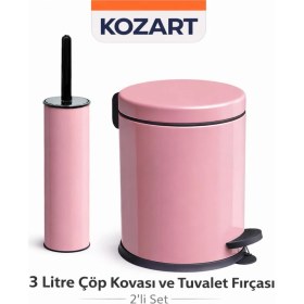 Resim PremiumPort Pembe 3l Çöp Kovası ve Wc Fırça Seti, Banyo Temizlik Aksesuarları 