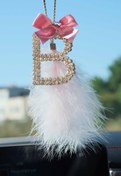 Resim TASARIM ARABAM ATİKE ELİF AKIN Gümüş 7 Cm Dikiz Süsü B Harf & Açık Pembe Tüy & Açık Pembe Kurdela 