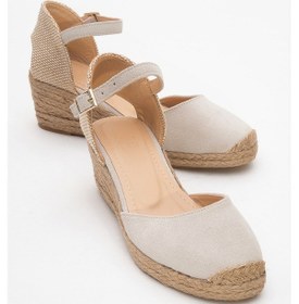 Resim Luvi Shoes Aldea Bej Süet Hakiki Deri Kadın Dolgu Topuk Sandalet Süet Bej 