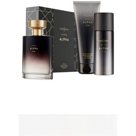 Resim AVON Alpha 75 ml EDT parfüm 150 ml vücut Spreyi 100 ml vücut şampuanı Erkek seti 